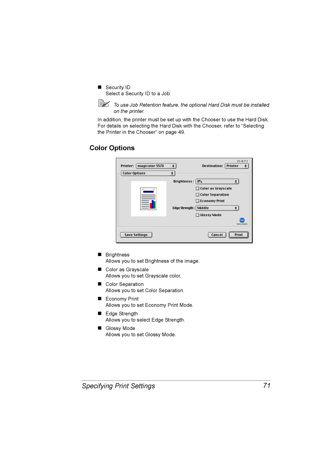 Konica Minolta 5550/5570 manual „ Security ID Select a Security ID to a Job 