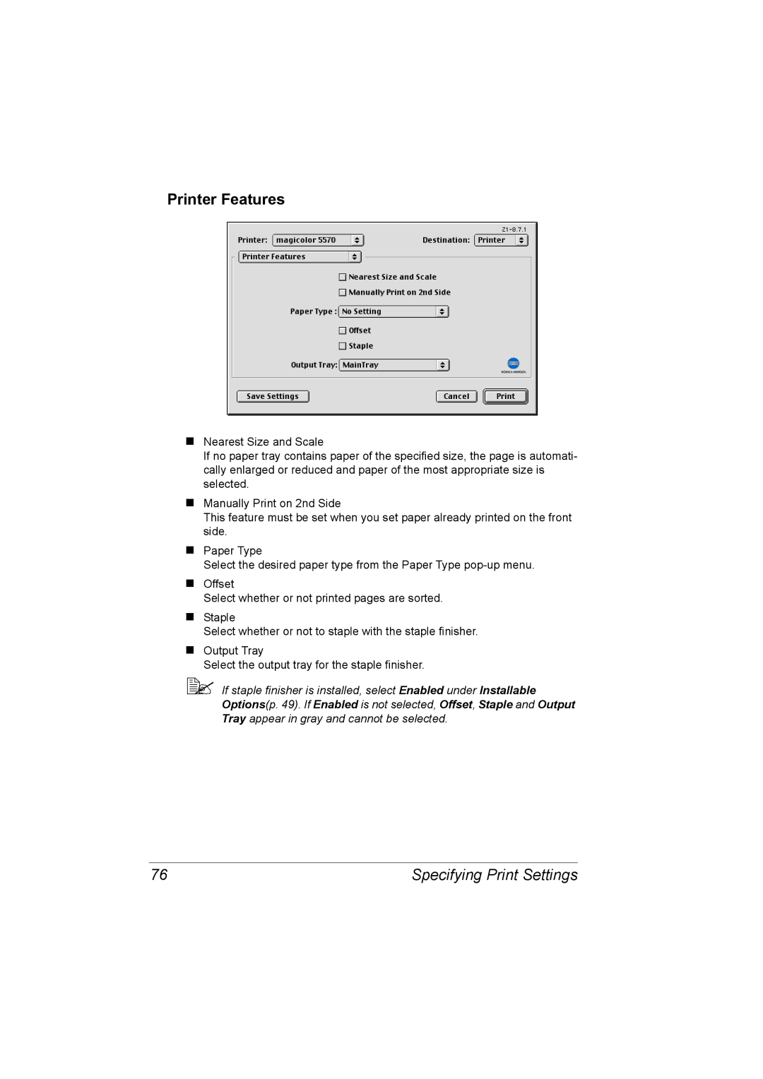 Konica Minolta 5550/5570 manual Printer Features 