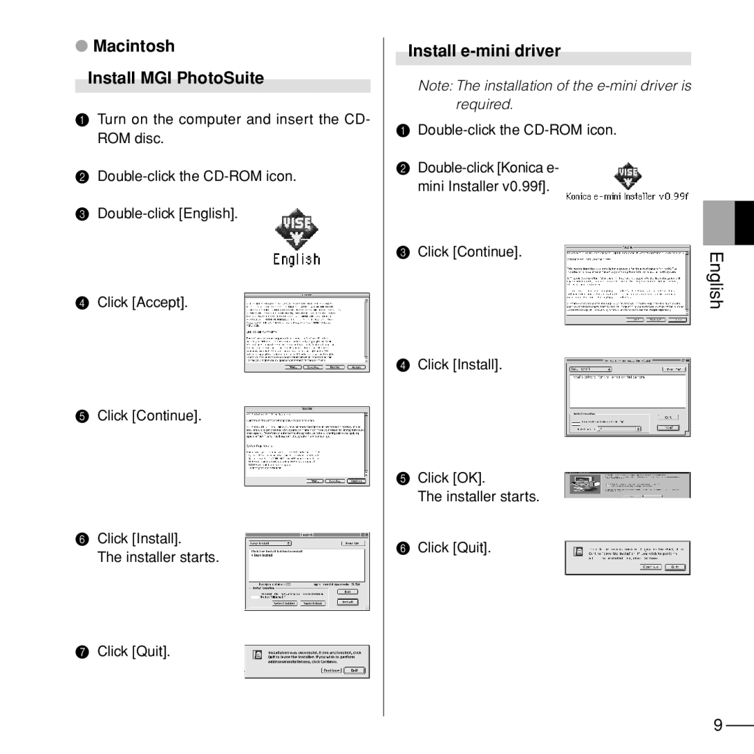 Konica Minolta 5D manual Macintosh Install MGI PhotoSuite 