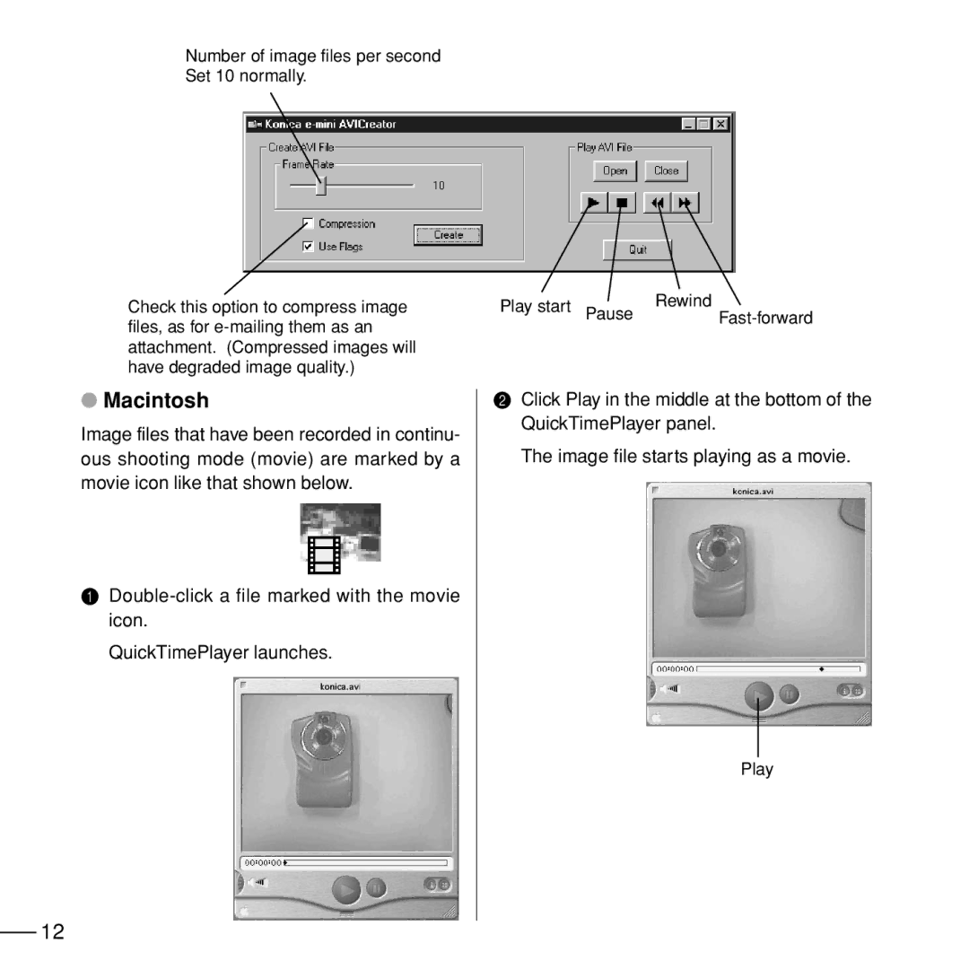 Konica Minolta 5D manual Play start Pause Rewind Fast-forward 