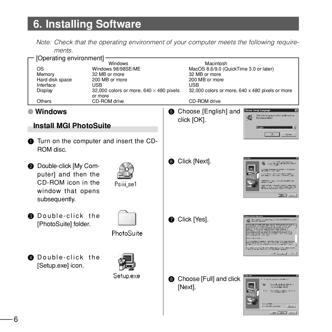 Konica Minolta 5D manual Installing Software, Windows Install MGI PhotoSuite 