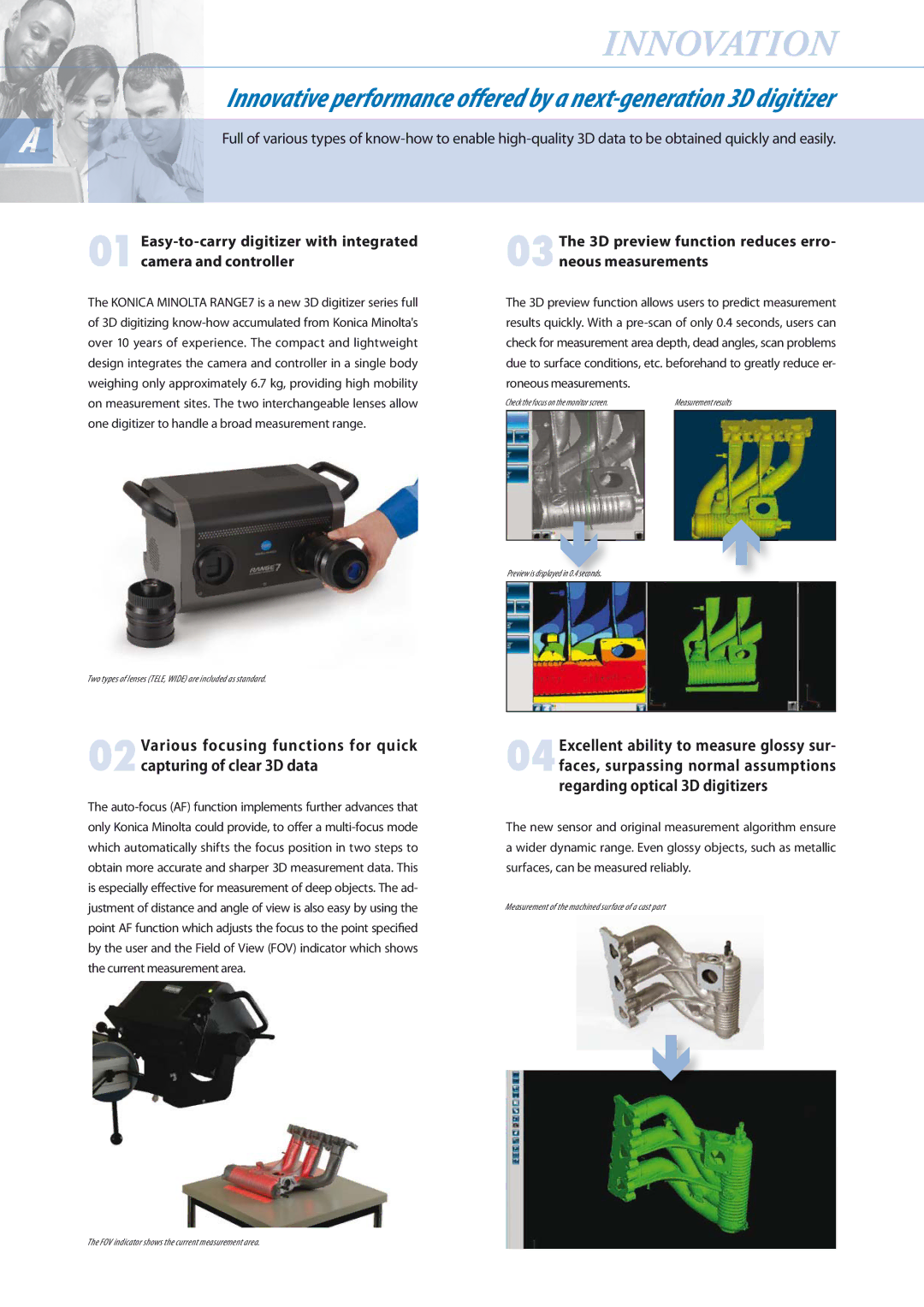 Konica Minolta 7 manual Innovation, 03The 3D preview function reduces erro- neous measurements 