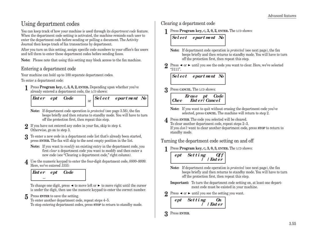 Konica Minolta 7013 manual Using department codes 