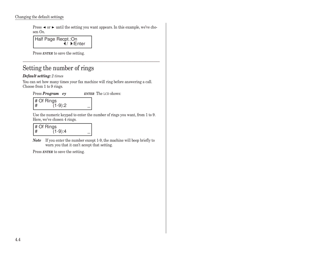 Konica Minolta 7013 manual Setting the number of rings, # Of Rings #1-92, # Of Rings #1-94, Default setting 2 times 