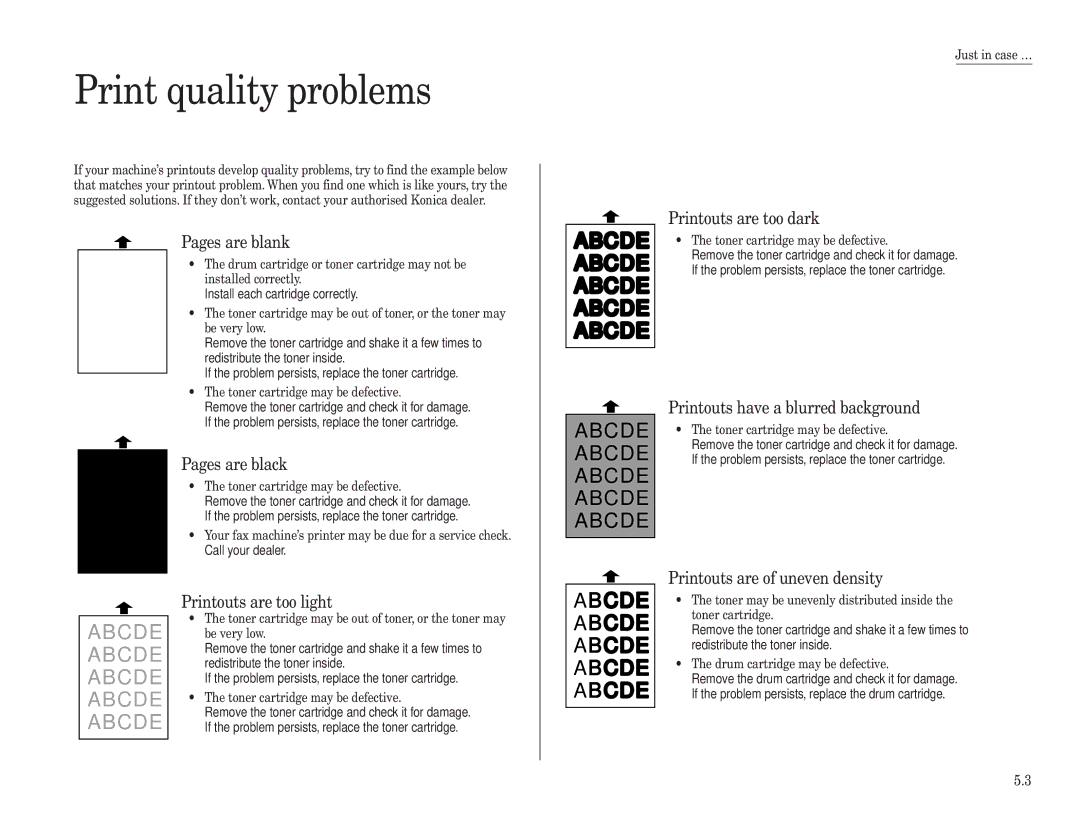 Konica Minolta 7013 manual Print quality problems 