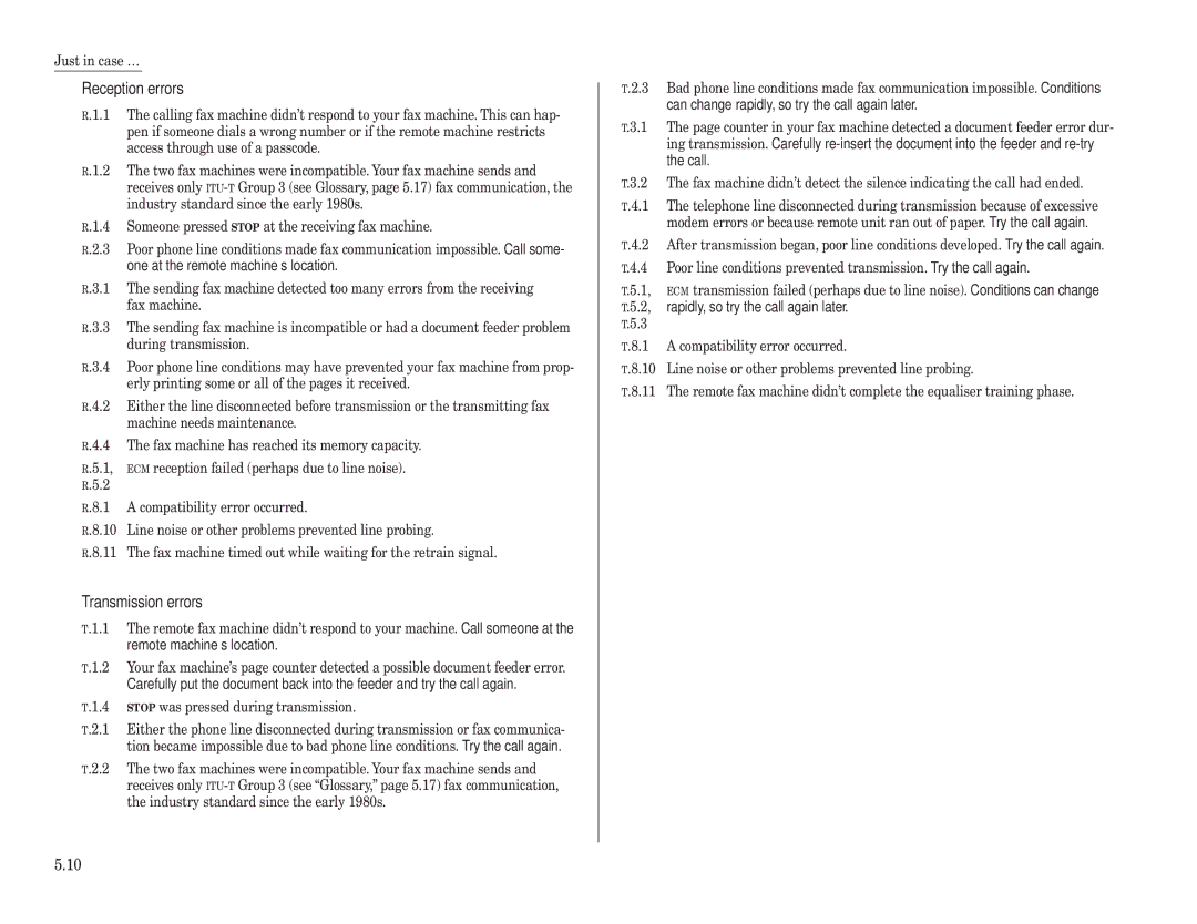 Konica Minolta 7013 manual Reception errors, Transmission errors 