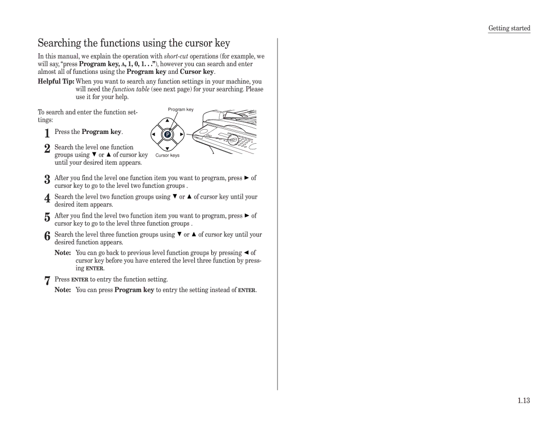 Konica Minolta 7013 manual Searching the functions using the cursor key 