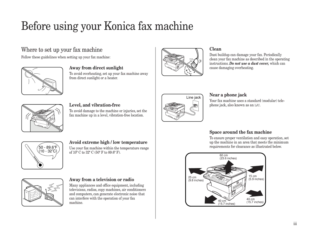 Konica Minolta 7013 manual Before using your Konica fax machine, Where to set up your fax machine 