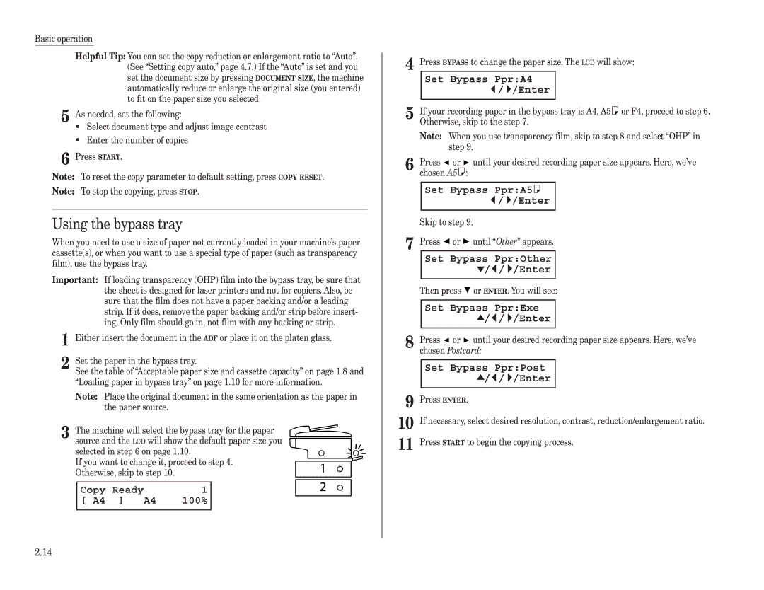 Konica Minolta 7013 manual Using the bypass tray 