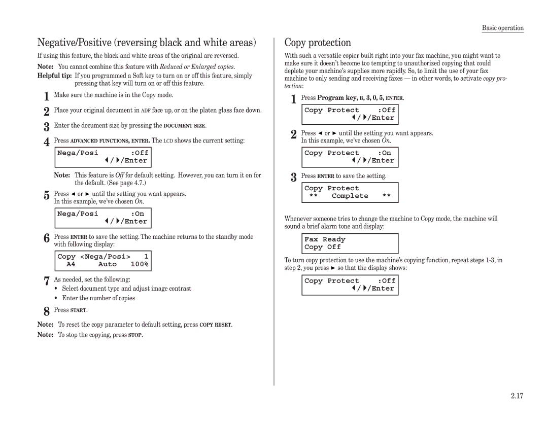 Konica Minolta 7013 manual Negative/Positive reversing black and white areas, Copy protection 