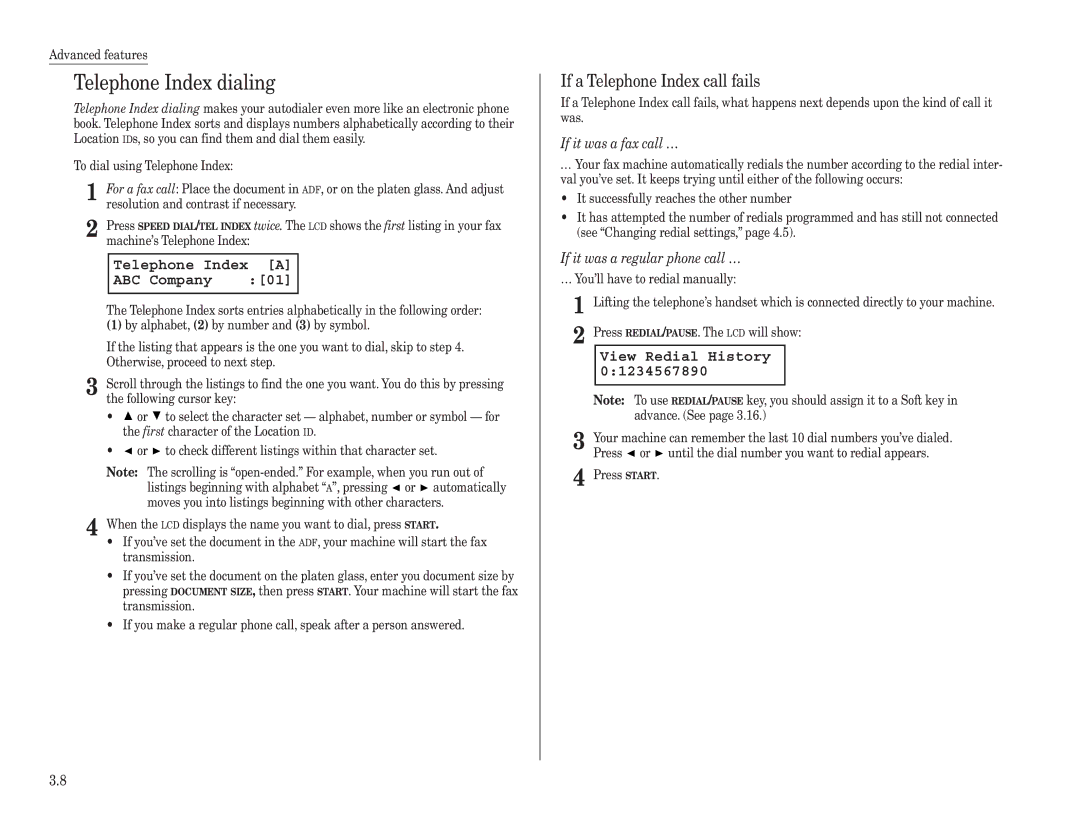 Konica Minolta 7013 manual Telephone Index dialing, If a Telephone Index call fails, If it was a fax call … 