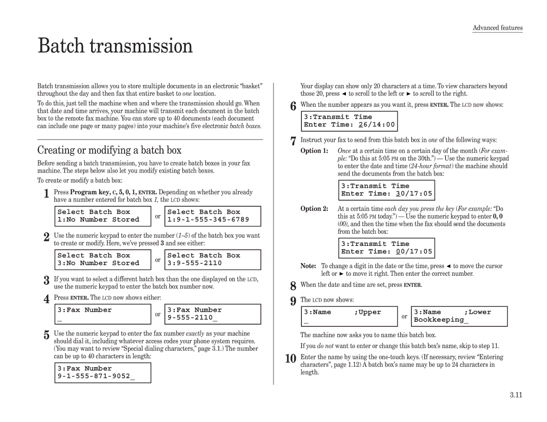 Konica Minolta 7013 manual Batch transmission, Creating or modifying a batch box 