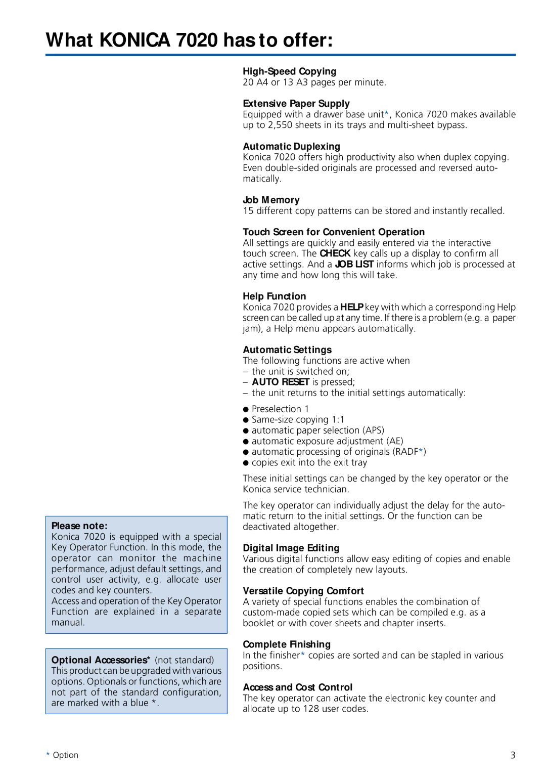 Konica Minolta instruction manual What Konica 7020 has to offer 