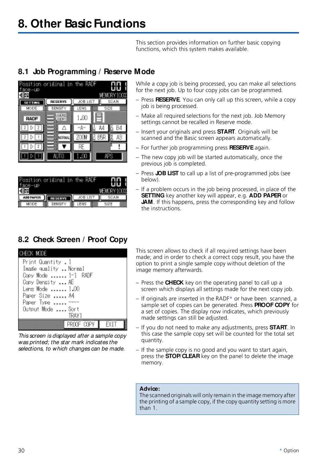 Konica Minolta 7020 instruction manual Other Basic Functions, Job Programming / Reserve Mode, Check Screen / Proof Copy 