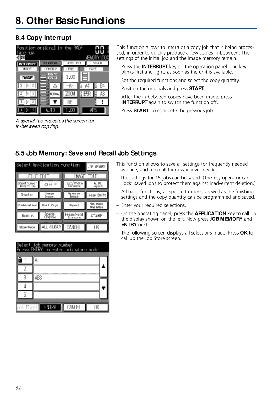 Konica Minolta 7020 instruction manual Copy Interrupt, Job Memory Save and Recall Job Settings 