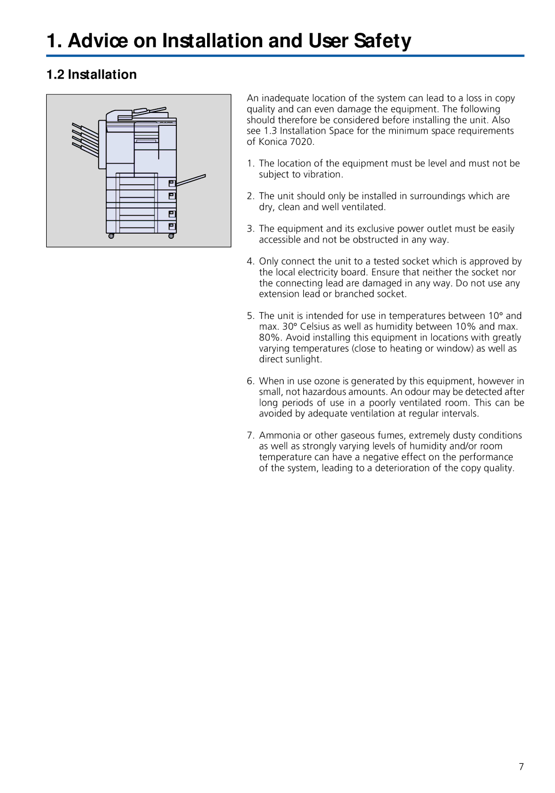 Konica Minolta 7020 instruction manual Installation 