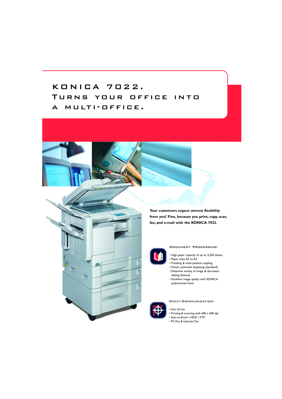 Konica Minolta 7022 manual Document Processing, Multi-Communication, KO N I C A 7 0 