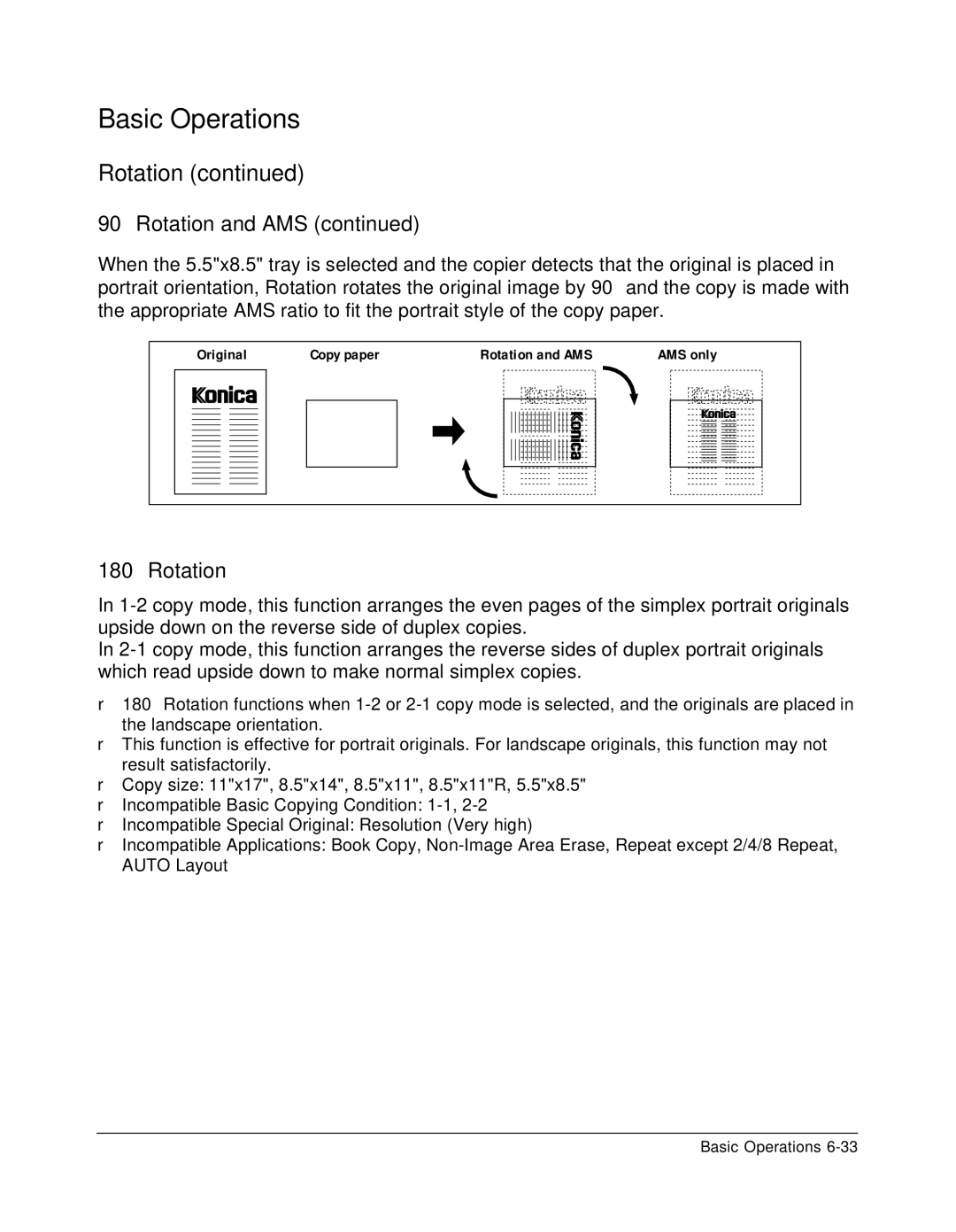 Konica Minolta 7075 manual Original Copy paper Rotation and AMS AMS only 