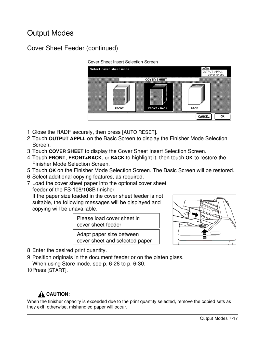 Konica Minolta 7075 manual Cover Sheet Insert Selection Screen 