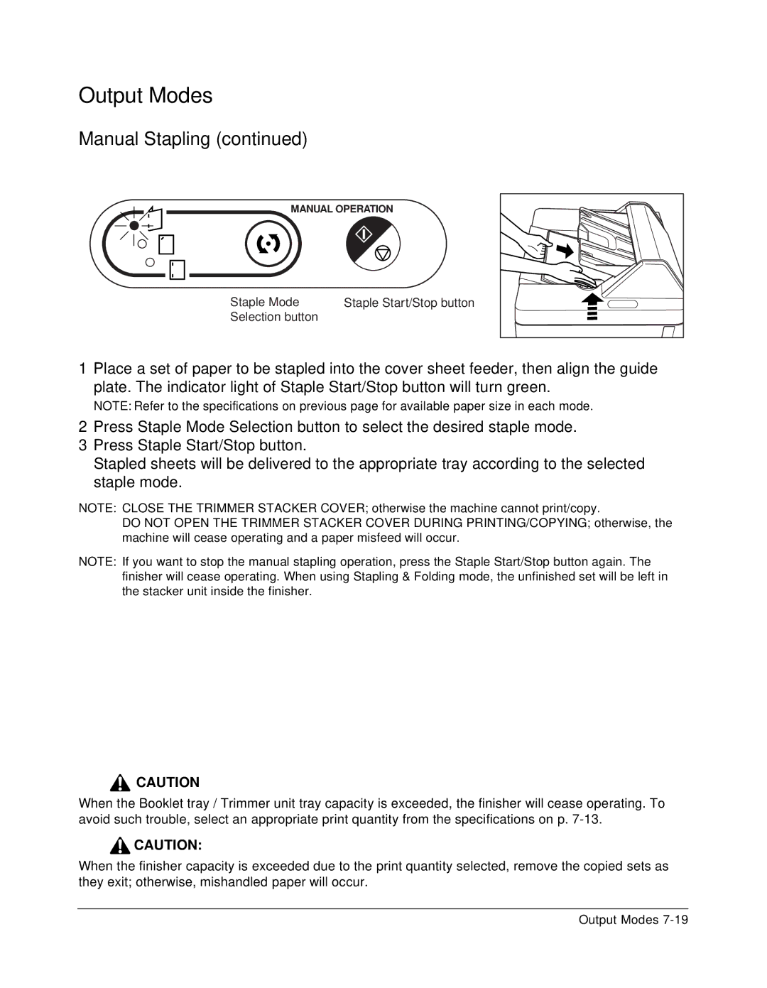 Konica Minolta 7075 manual Staple Mode Staple Start/Stop button Selection button 