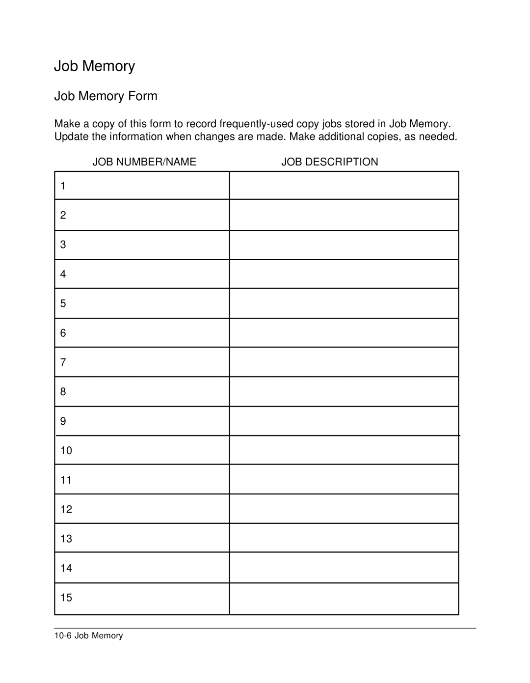 Konica Minolta 7075 manual JOB NUMBER/NAME JOB Description 