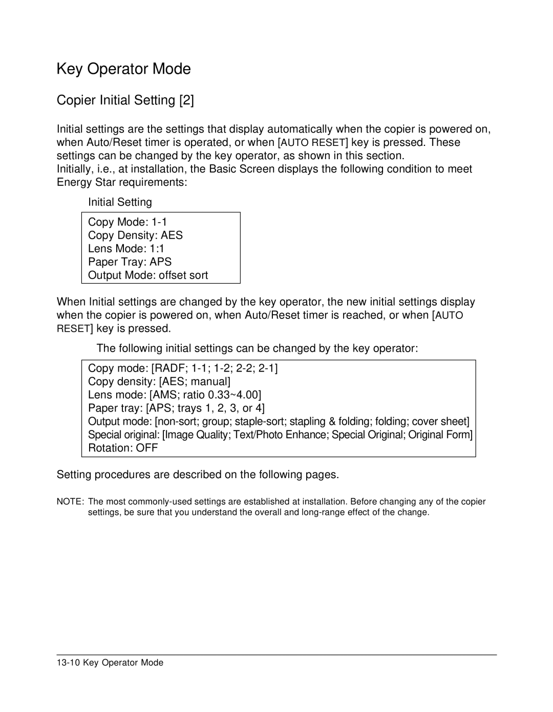 Konica Minolta 7075 manual Copier Initial Setting 