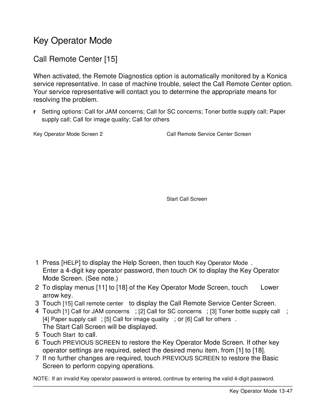 Konica Minolta 7075 manual Call Remote Center 