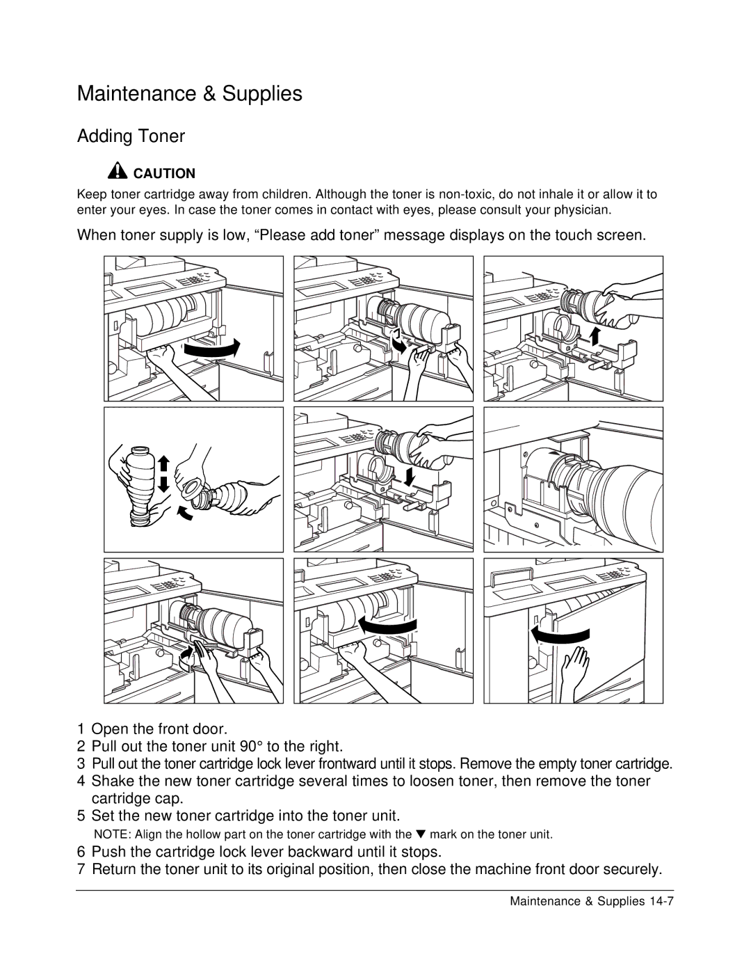 Konica Minolta 7075 manual Adding Toner 