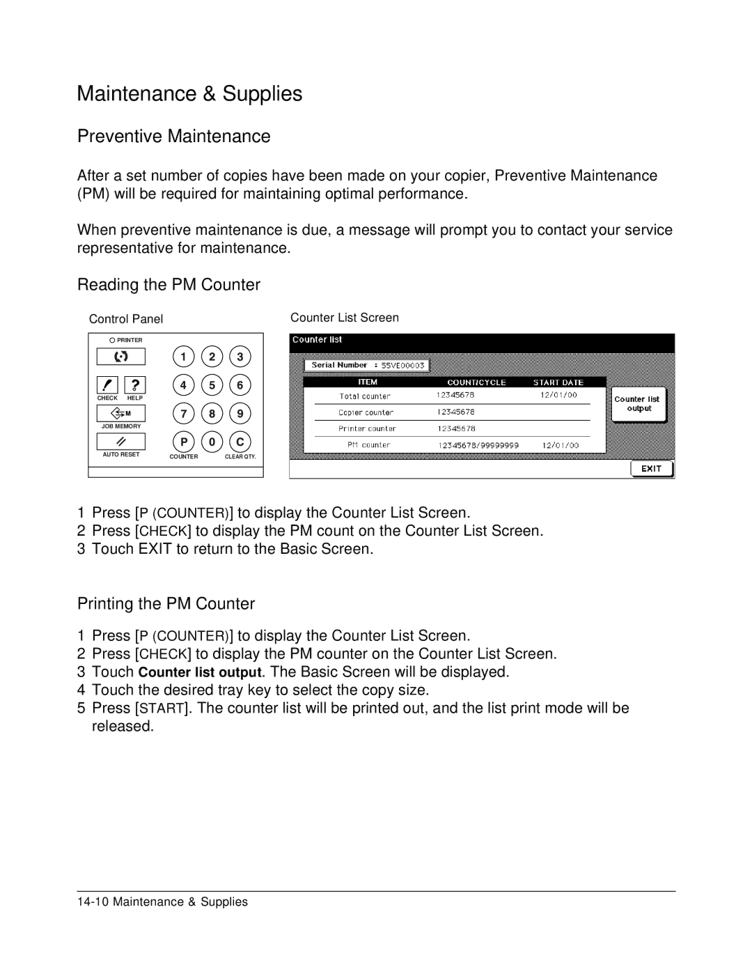 Konica Minolta 7075 manual Preventive Maintenance, Reading the PM Counter, Printing the PM Counter 