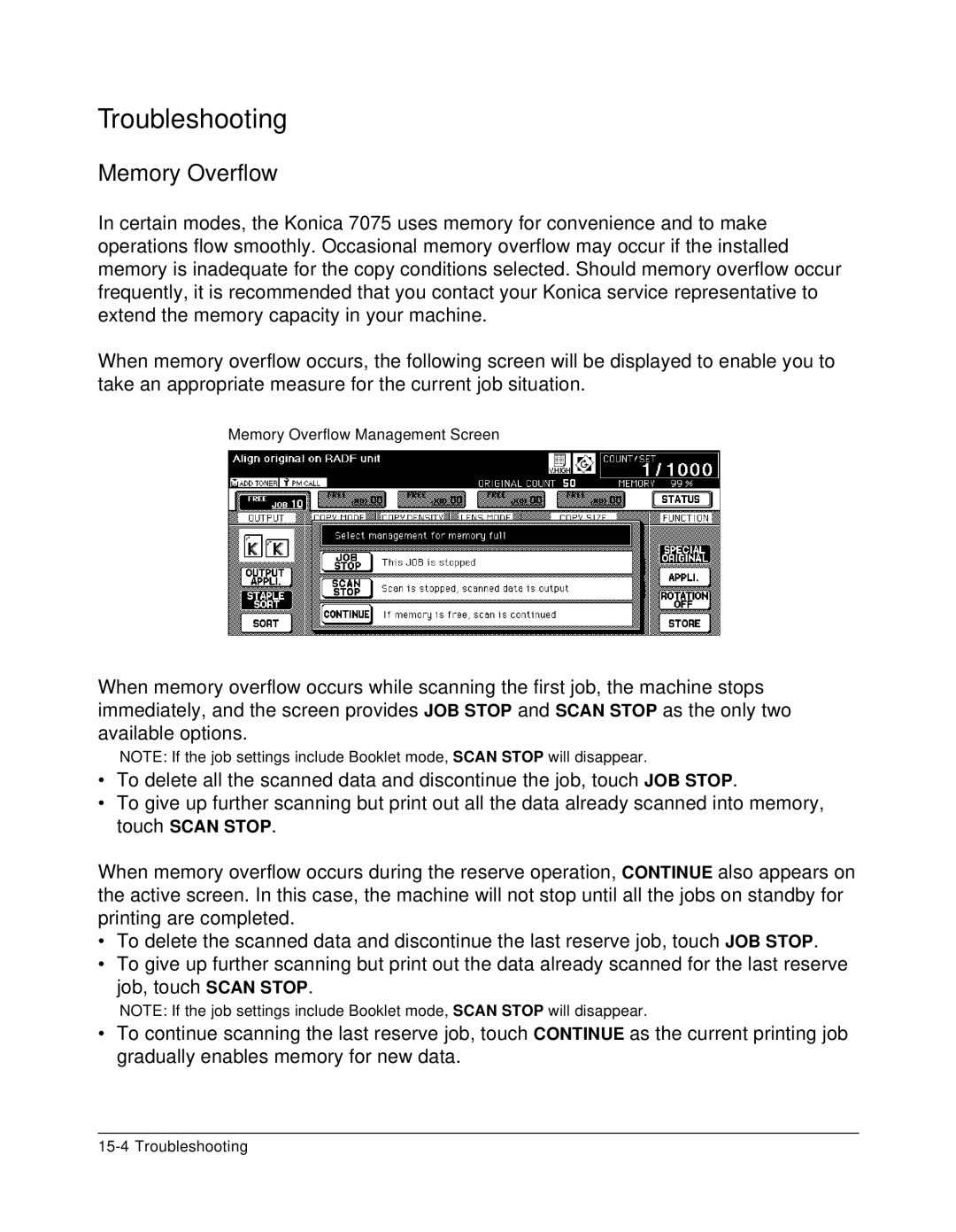 Konica Minolta 7075 manual Memory Overflow 