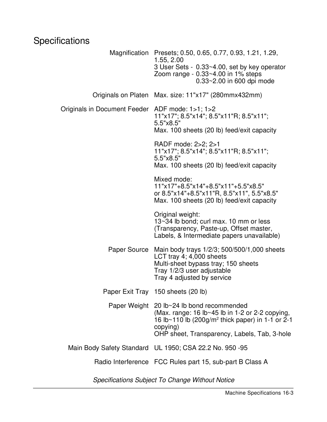 Konica Minolta 7075 manual Specifications 