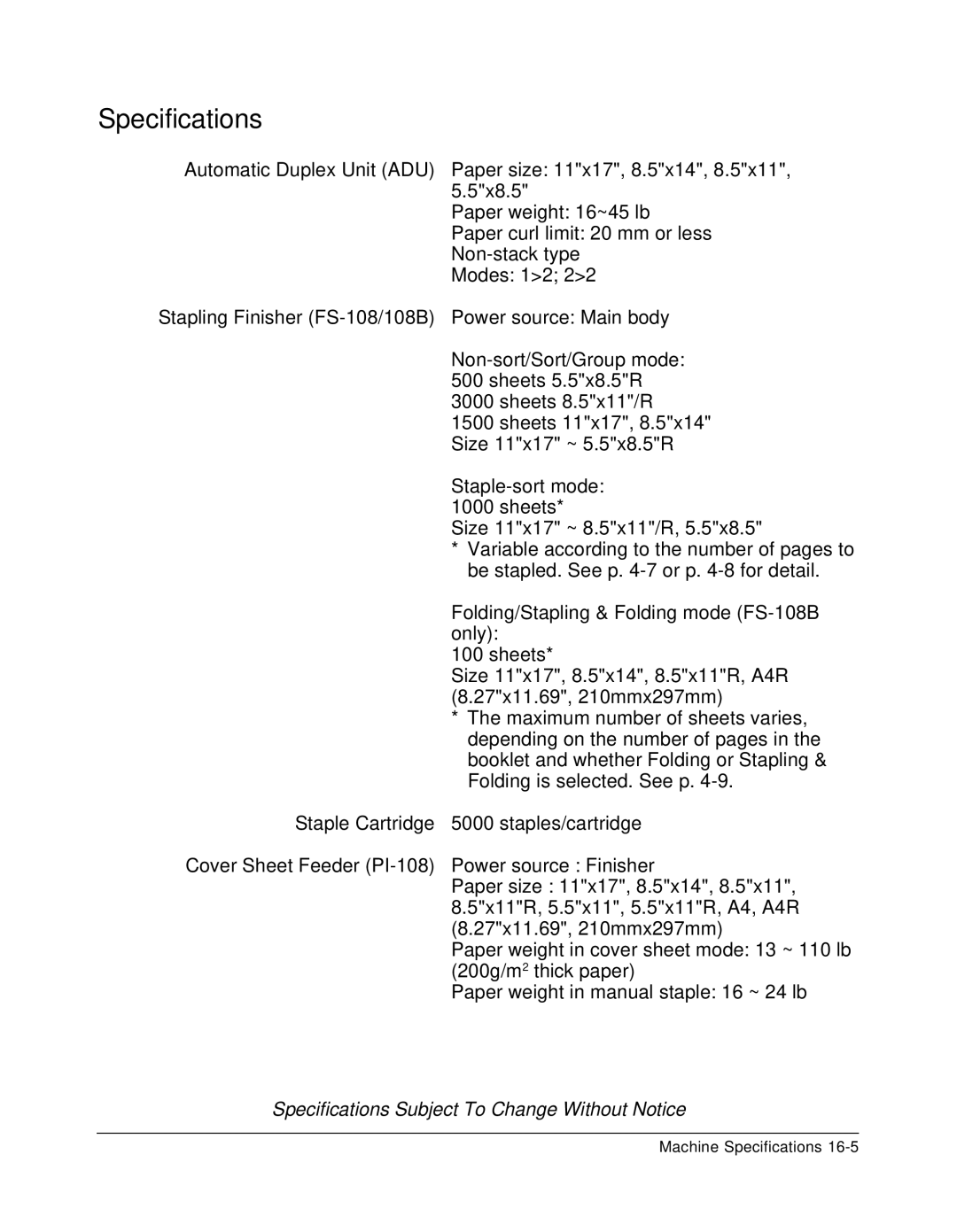 Konica Minolta 7075 manual Specifications 