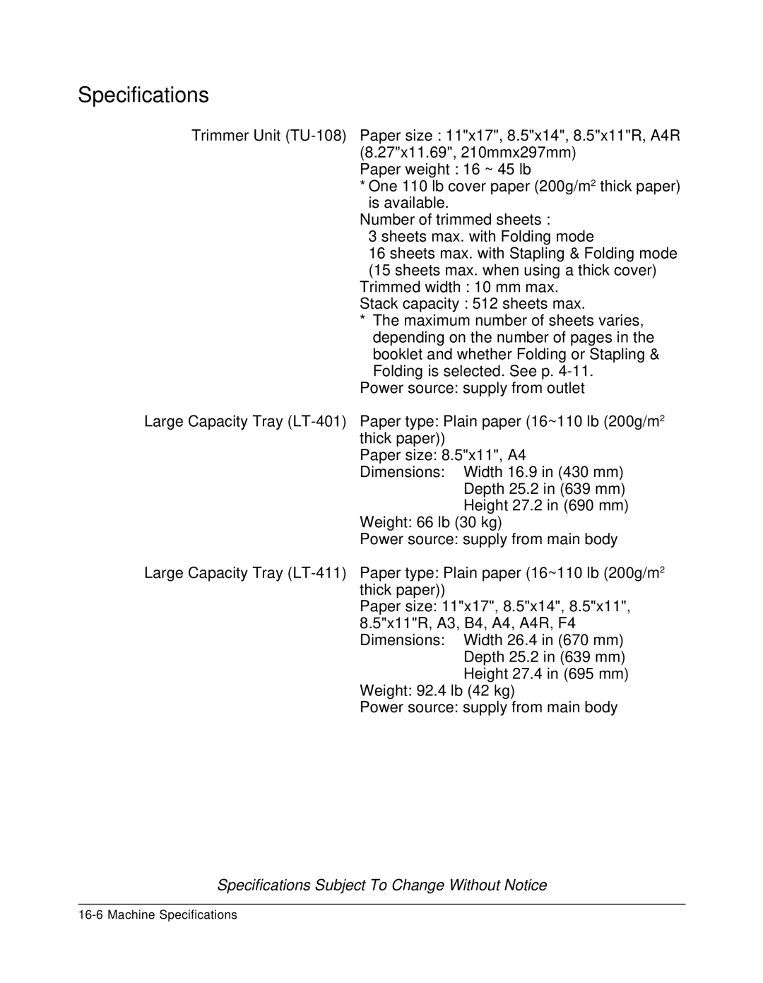 Konica Minolta 7075 manual Specifications 