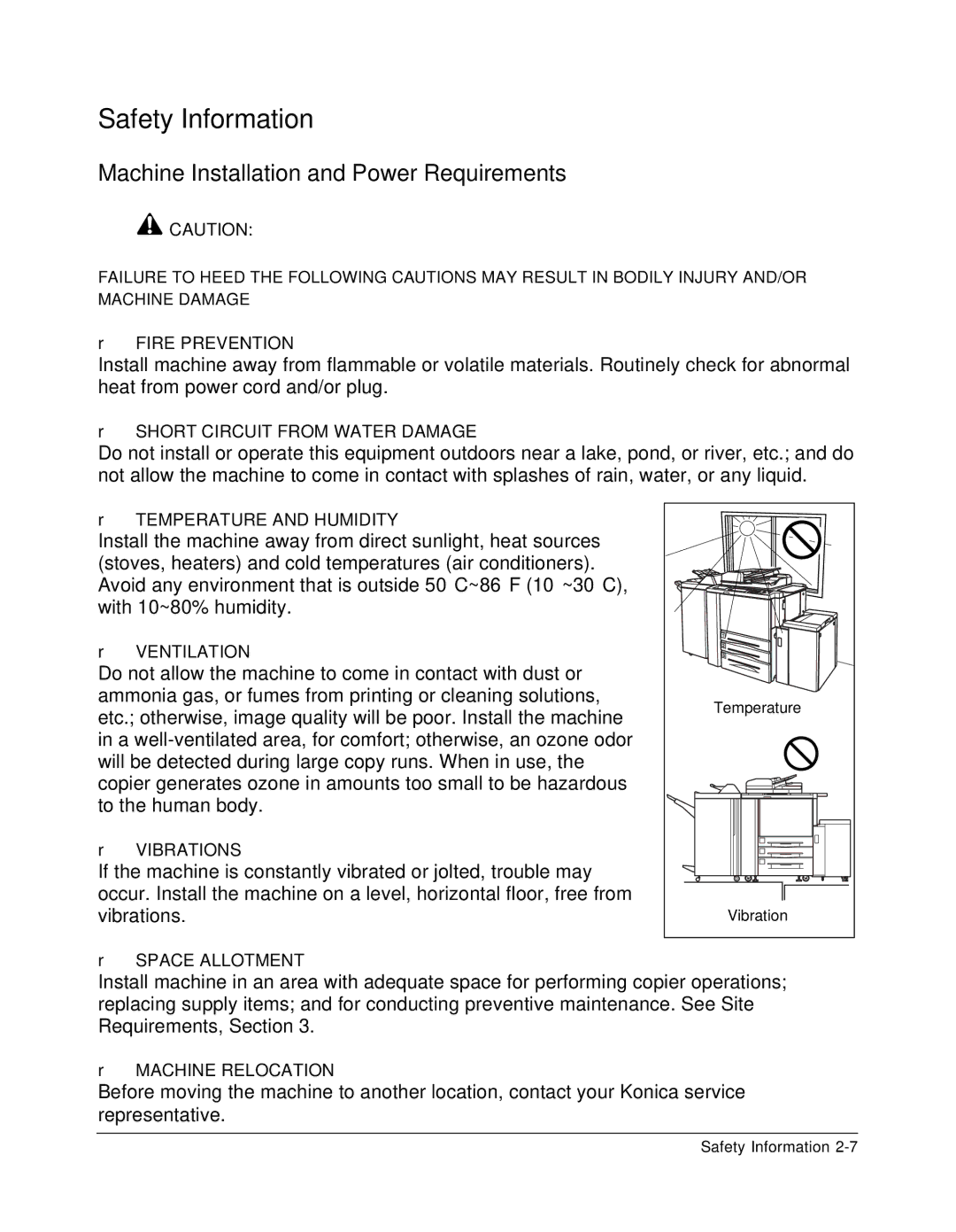 Konica Minolta 7075 manual Machine Installation and Power Requirements 