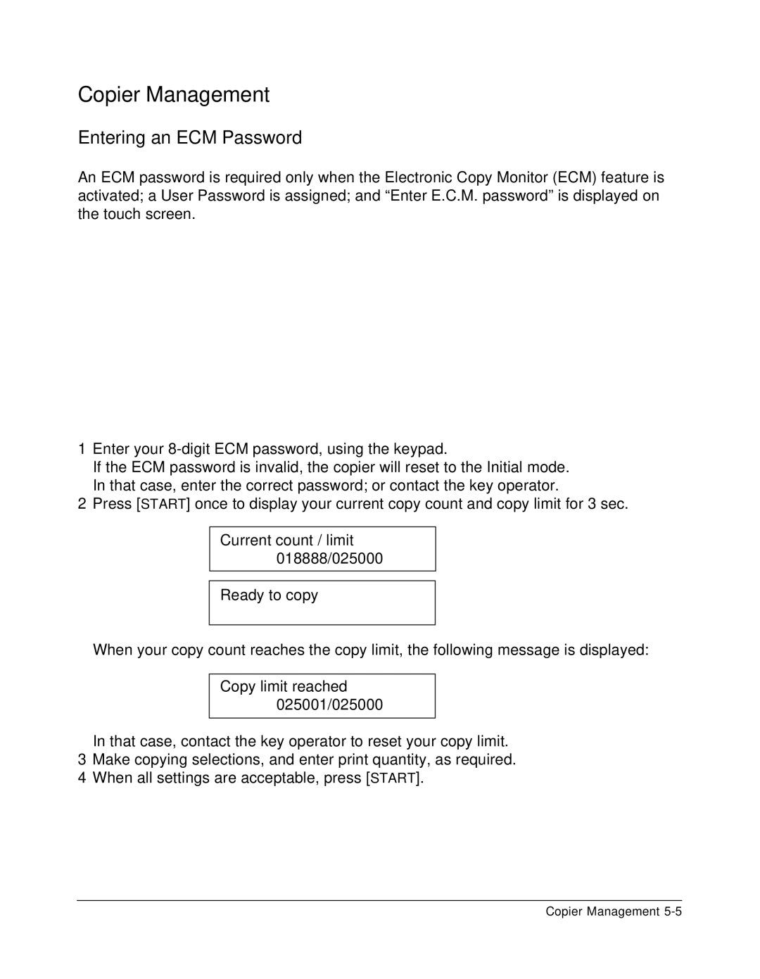 Konica Minolta 7075 manual Entering an ECM Password 