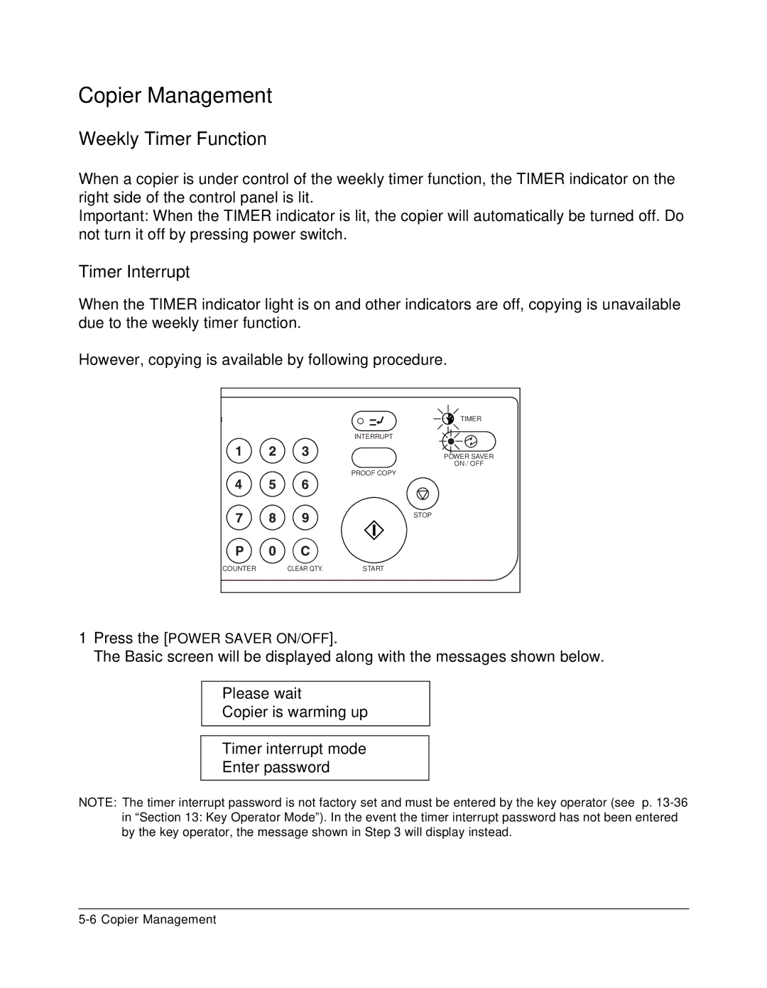 Konica Minolta 7075 manual Weekly Timer Function, Timer Interrupt 