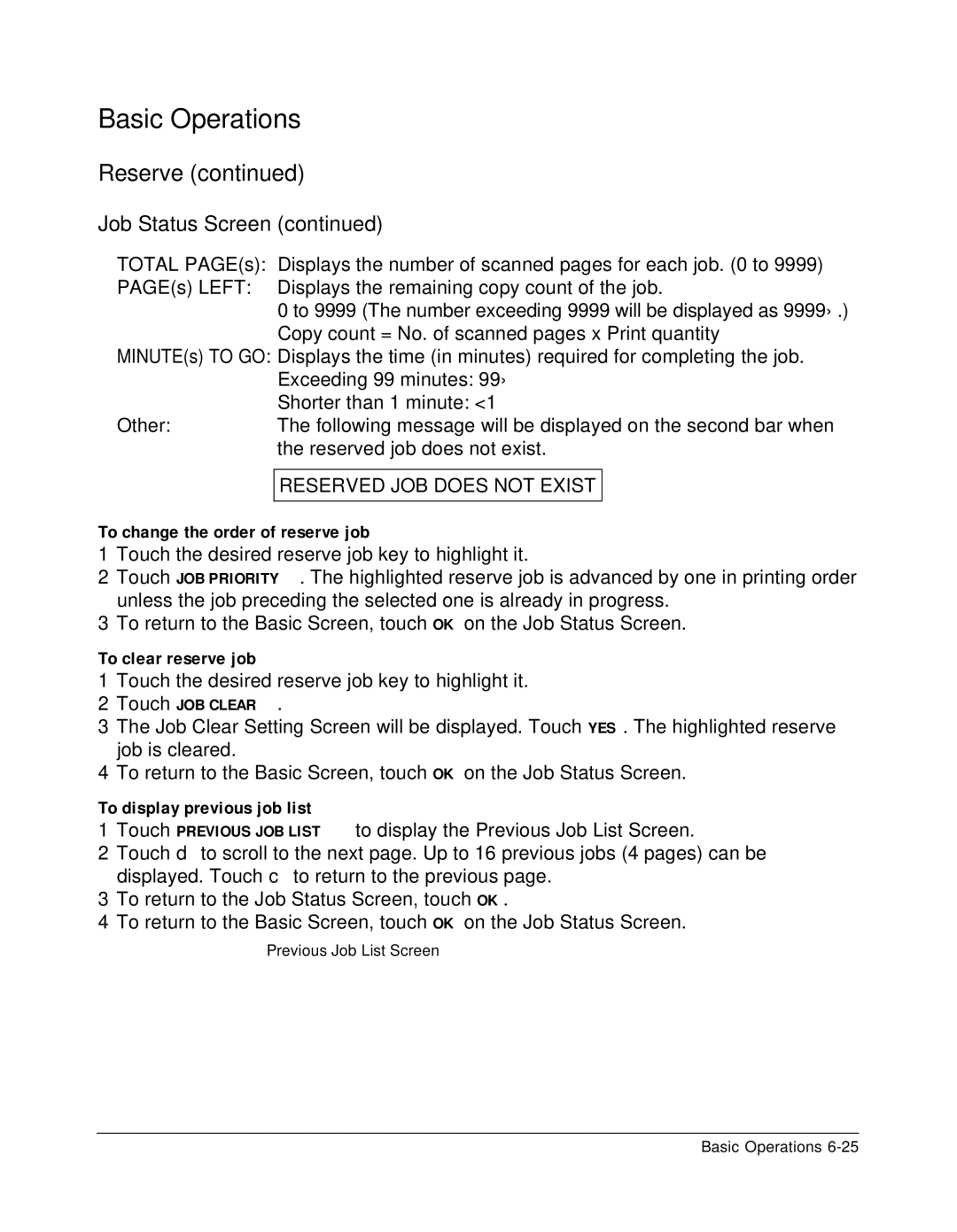 Konica Minolta 7075 manual To change the order of reserve job, To clear reserve job, To display previous job list 