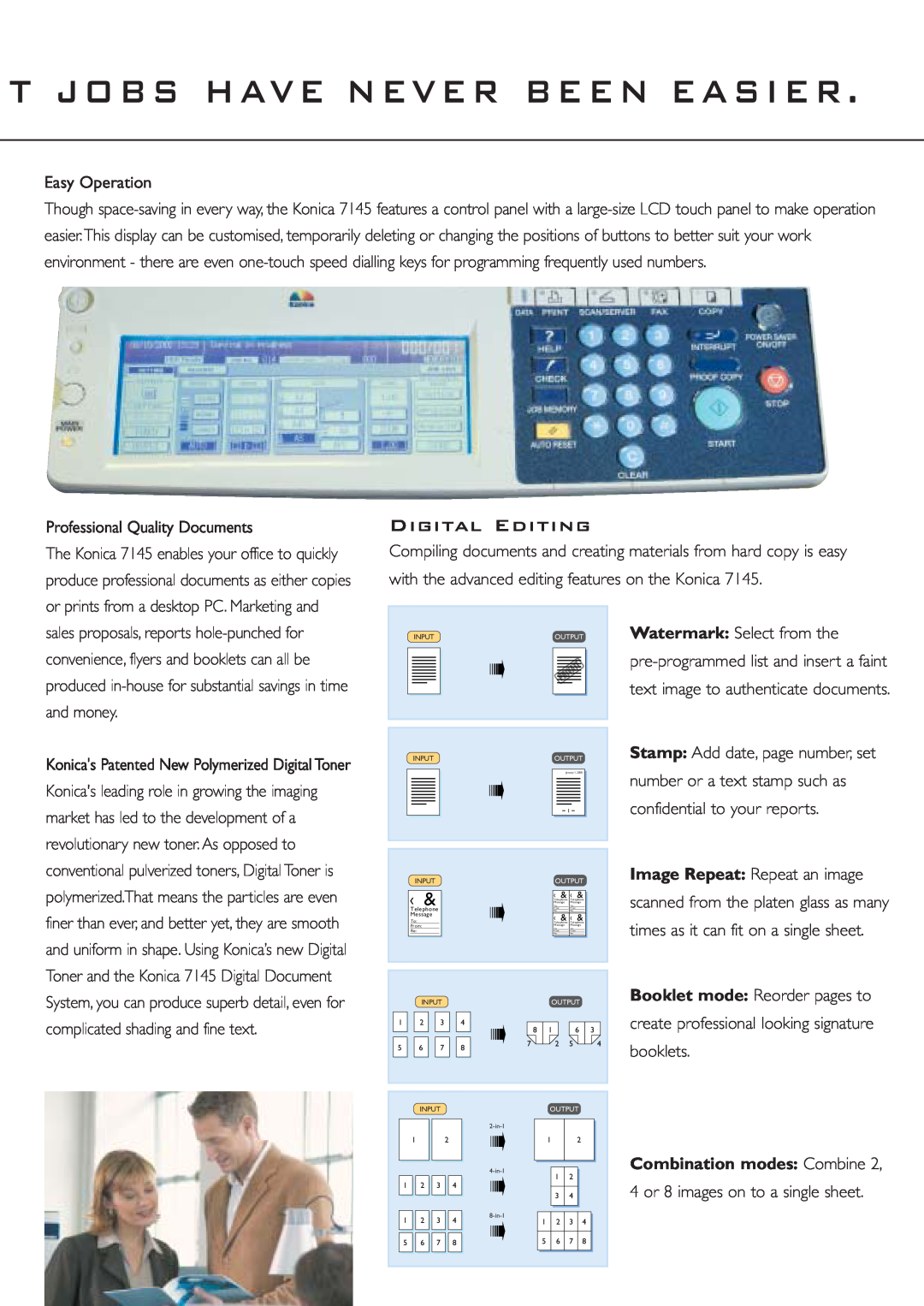 Konica Minolta 7145 manual T Jobs Have Never Been Easier, Digital Editing 