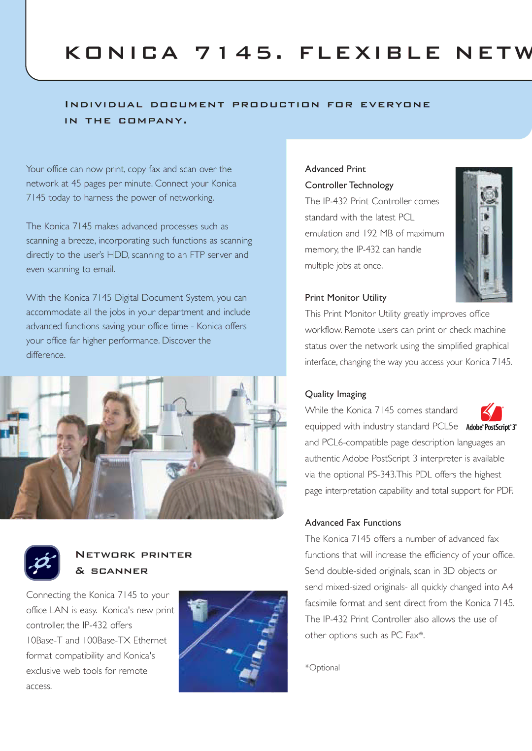 Konica Minolta Konica 7145. Flexible Netw, Individual document production for everyone Company, Network printer Scanner 