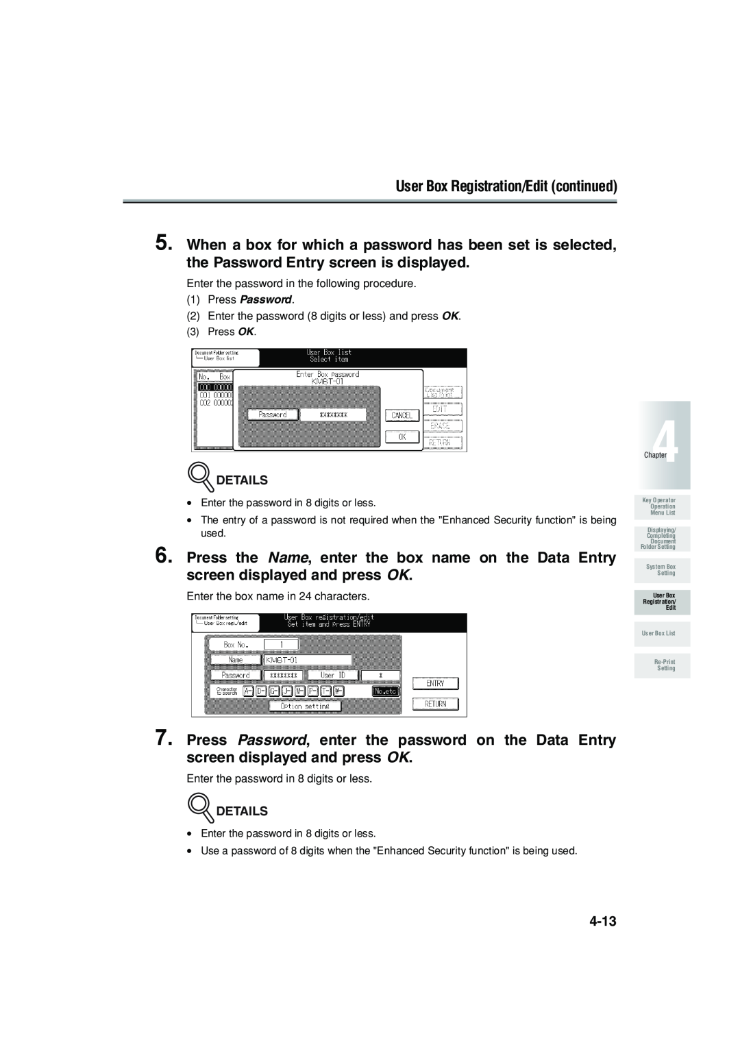 Konica Minolta 7222 manual User Box Registration/Edit continued 