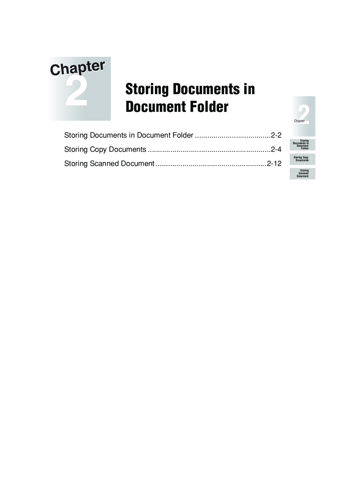 Konica Minolta 7222 manual Storing Scanned Document, 2-12, Storing Documents in Document Folder, Storing Copy Documents 