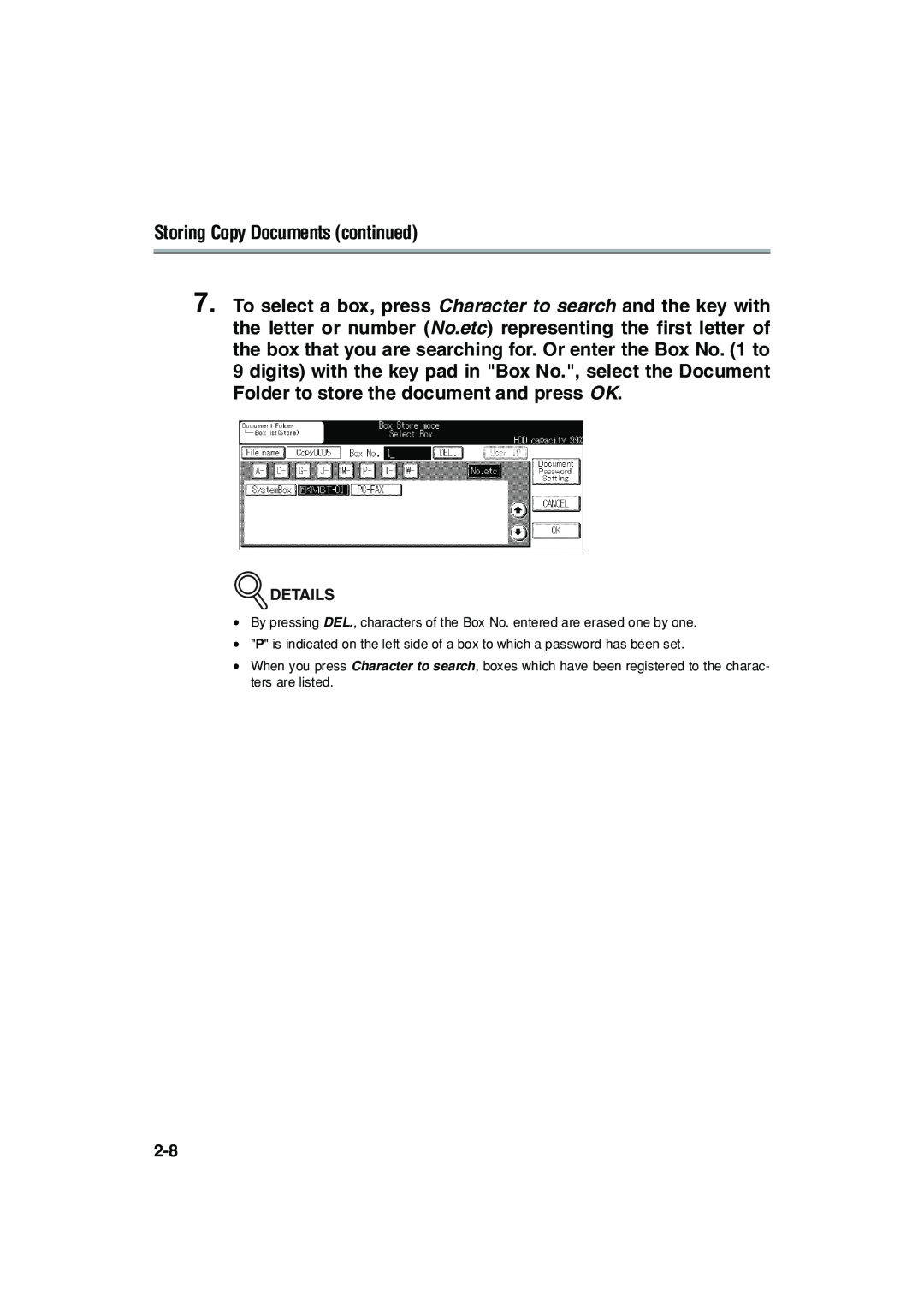 Konica Minolta 7222 manual Storing Copy Documents continued 