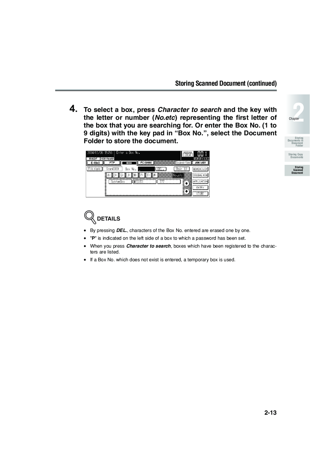 Konica Minolta 7222 manual Storing Scanned Document continued 