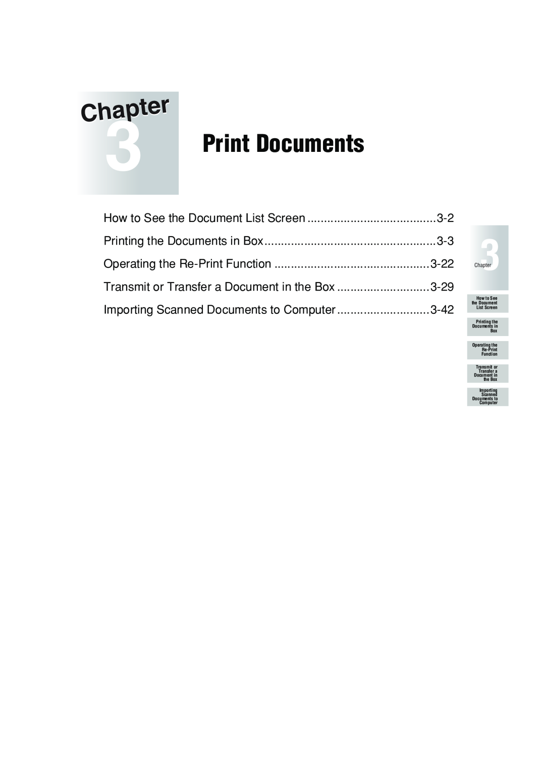 Konica Minolta 7222 Print Documents, Operating the Re-Print Function, 3-22, Transmit or Transfer a Document in the Box 