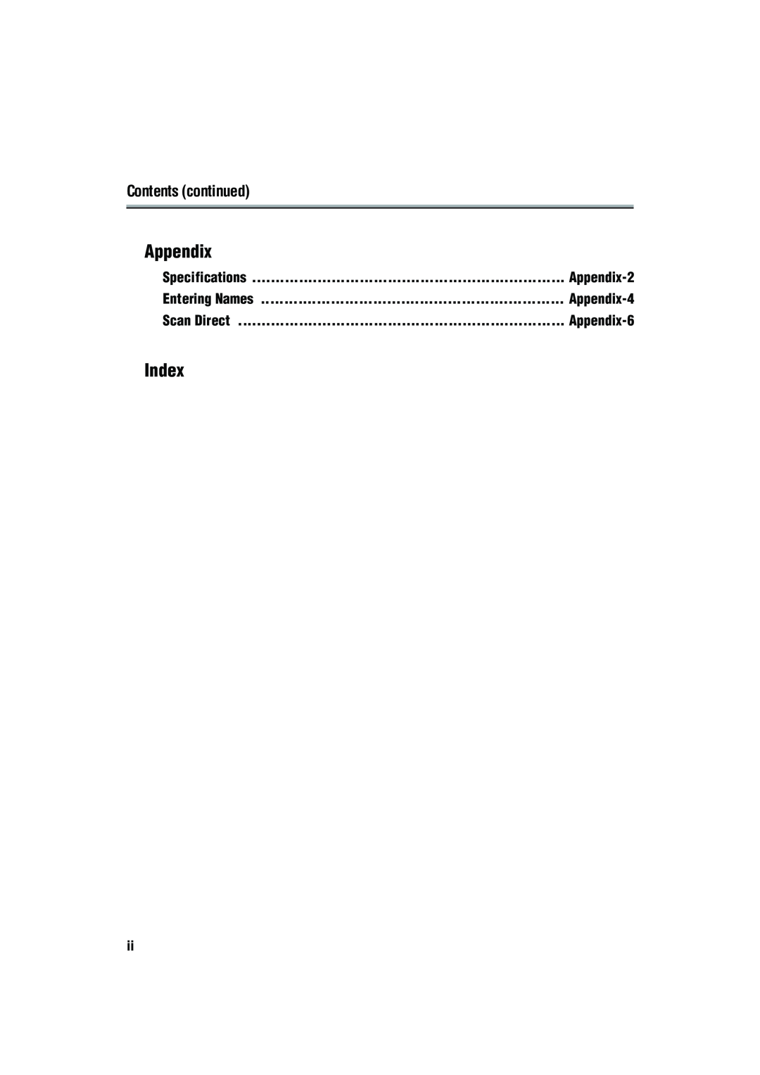 Konica Minolta 7222 manual Index, Contents continued, Appendix-2, Appendix-4, Appendix-6 