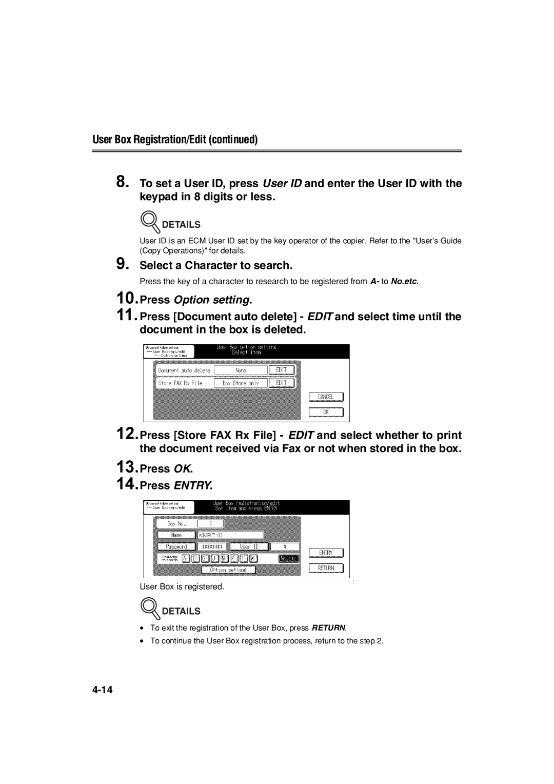 Konica Minolta 7222 manual Select a Character to search, Press Option setting 