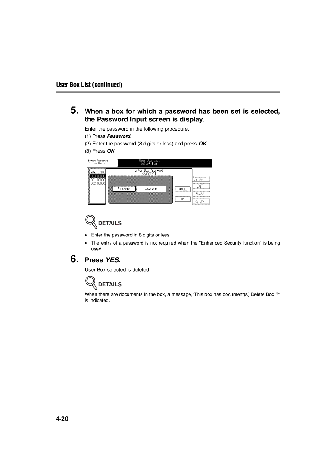 Konica Minolta 7222 manual User Box selected is deleted 