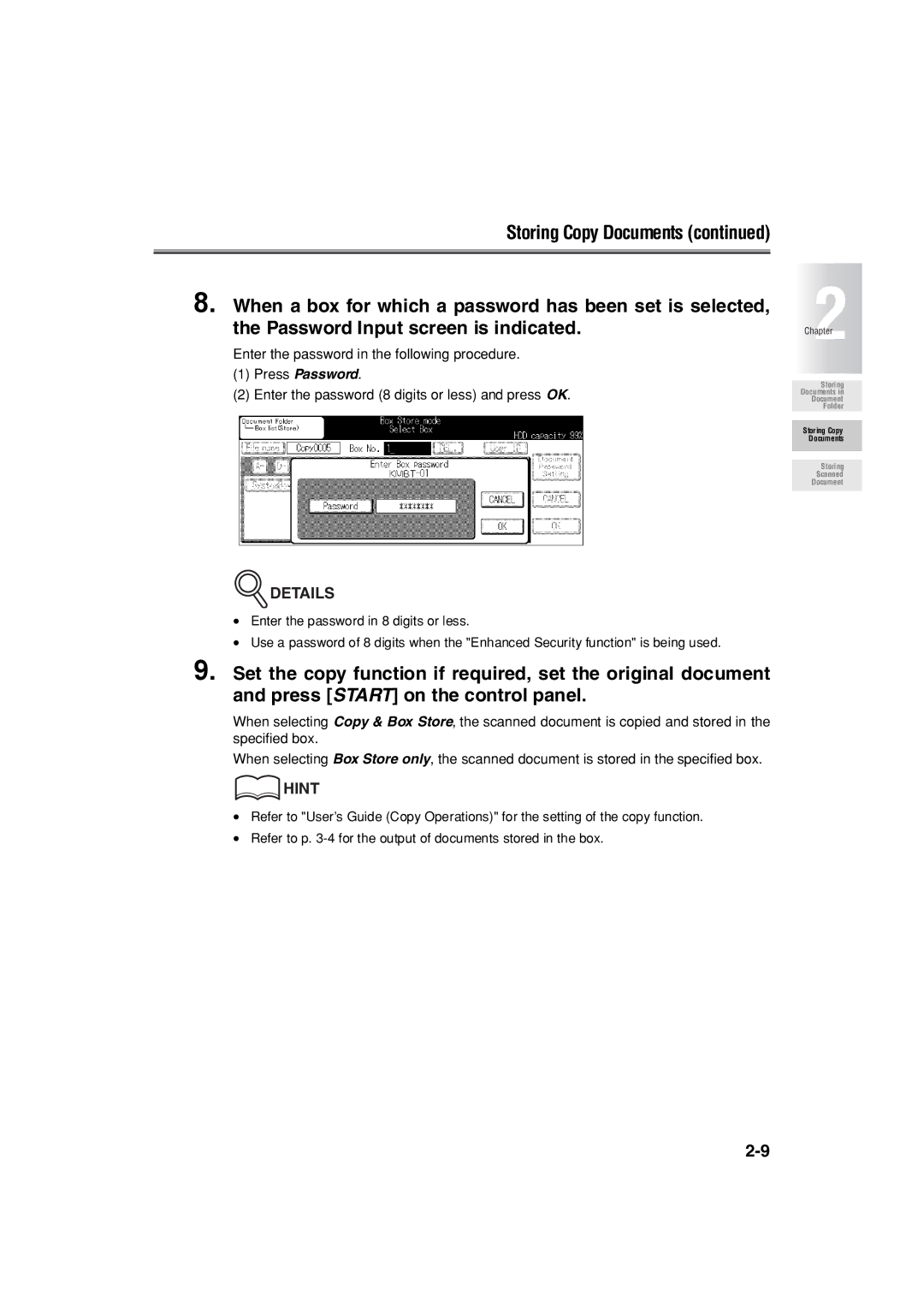 Konica Minolta 7222 manual Enter the password in the following procedure 