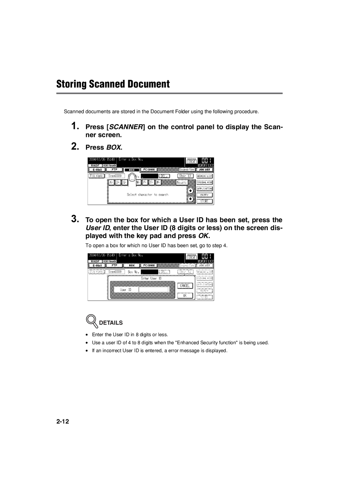 Konica Minolta 7222 manual Storing Scanned Document 