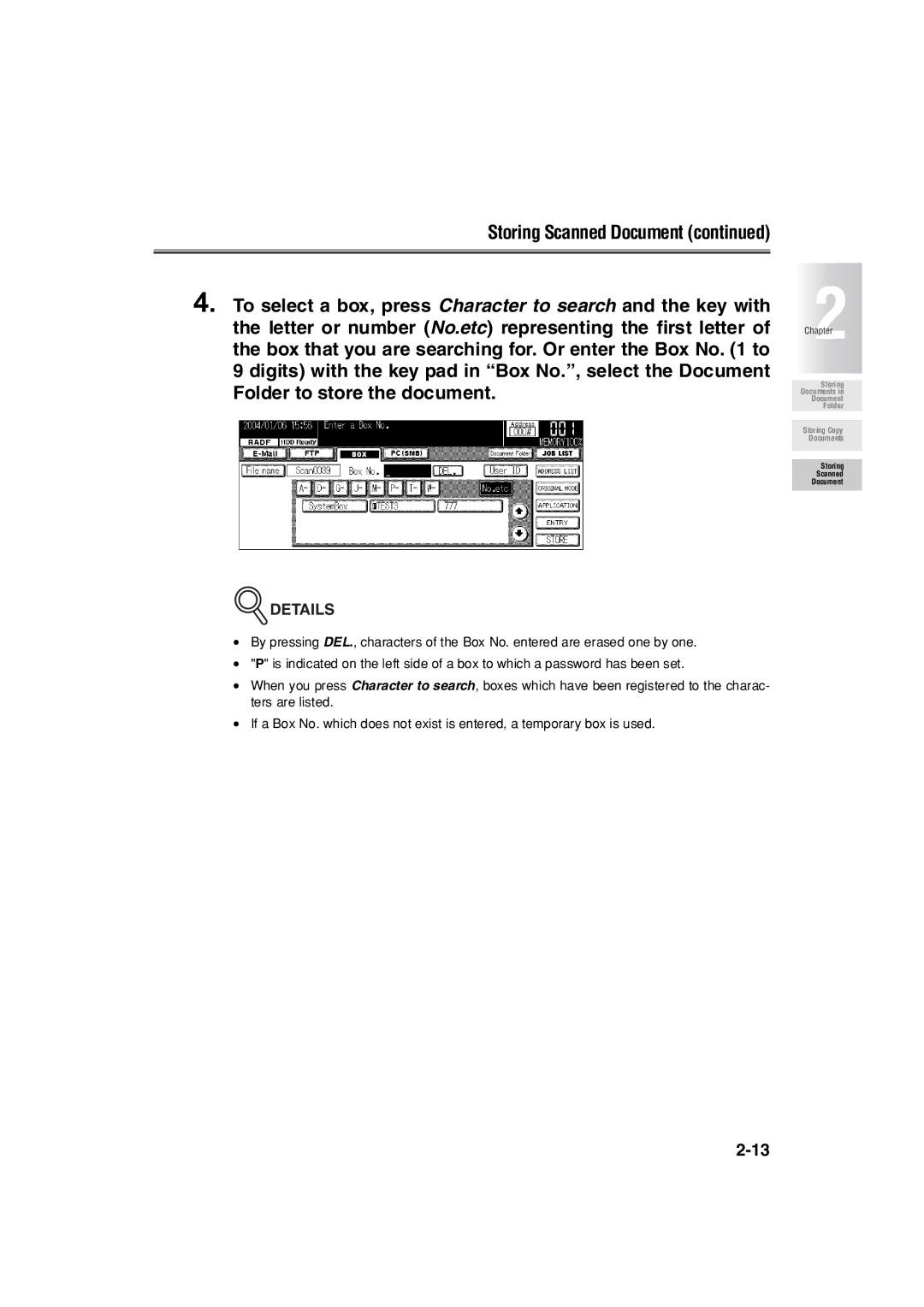 Konica Minolta 7222 manual Storing Scanned Document 